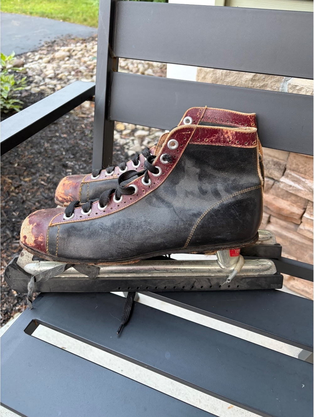 Vintage Torpedo Black and Burgundy Leather Ice Skates